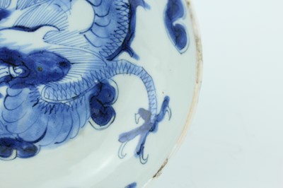 Lot 10 - A Chinese blue and white ‘dragon’ dish, Qing...