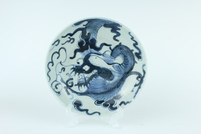 Lot 10 - A Chinese blue and white ‘dragon’ dish, Qing...