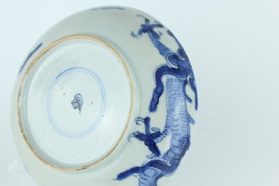 Lot 10 - A Chinese blue and white ‘dragon’ dish, Qing...