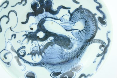 Lot 10 - A Chinese blue and white ‘dragon’ dish, Qing...