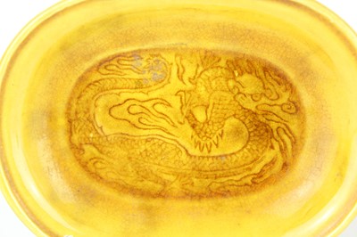 Lot 93 - Three Chinese yellow-glazed ‘dragon’ dishes,...