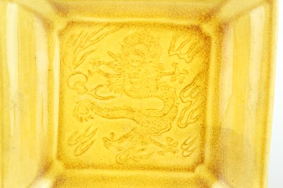 Lot 93 - Three Chinese yellow-glazed ‘dragon’ dishes,...