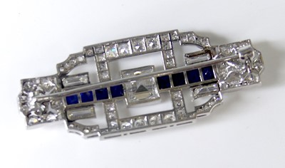 Lot 2508 - An Art Deco white metal, sapphire and diamond...