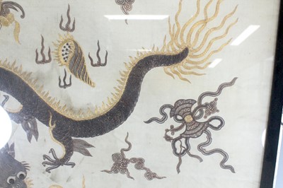 Lot 139 - A Chinese embroidered dragon panel, 20th...