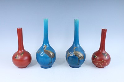Lot 233 - Two pairs of Japanese bottle vases with bird...