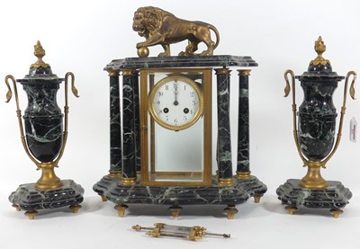 Lot 165 - A 19th century French three-piece marble clock...