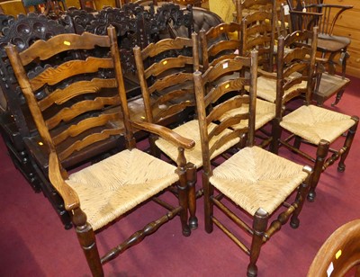 Lot 1348 - Ten elm ladderback Lancashire chairs, each...