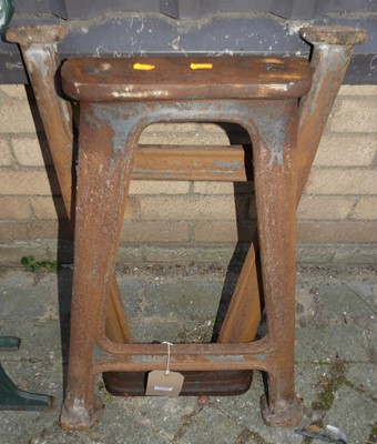 Lot 1437 - A pair of cast iron trestle end table supports,...