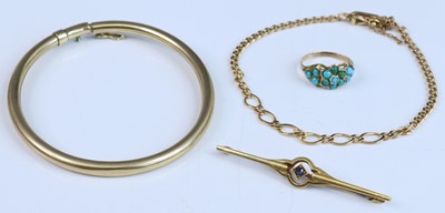 Lot 377 - A hollow 9ct gold plain bangle, 6.6g; together...