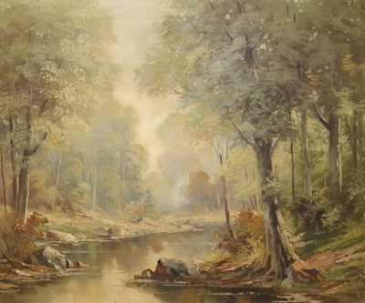 Lot 1022 - Mid-20th century school - Pond in a wooded...