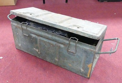 Lot 687 - A green painted metal ammunition crate, w.54cm,...