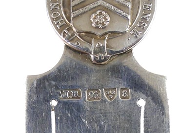 Lot 5 - Three Edwardian silver armorial clip bookmarks,...
