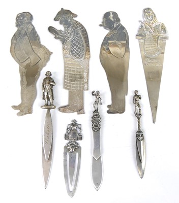 Lot 3 - Four white metal novelty figural bookmarks,...