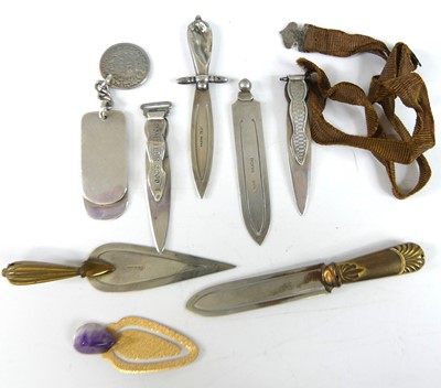 Lot 57 - Five early 20th century silver clip bookmarks,...