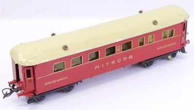 Lot 74 - Hornby 1934-41 red no. 3 Mitropa coach dining...