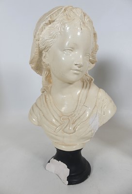Lot 85 - A painted stoneware bust of a young girl,...
