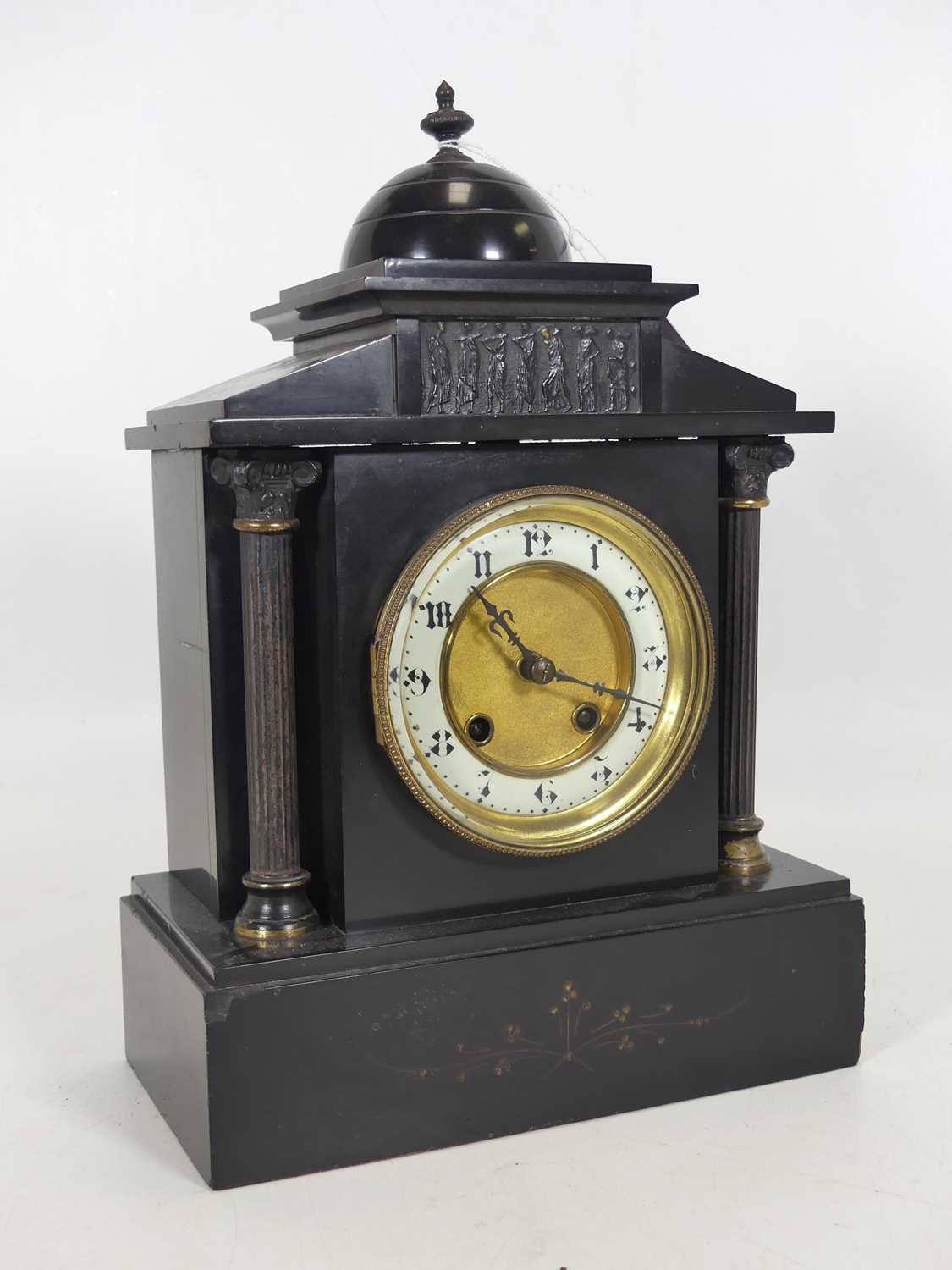 Lot 94 - A 19th century black slate mantel clock of...