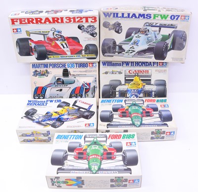 Lot 1681 - Tamiya 1/20 and 1/24 scale group of 7 plastic...