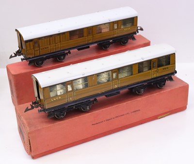 Lot 166 - Two Hornby 0 gauge No.2 corridor coaches, in...