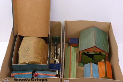 Lot 183 - Two boxes containing various Hornby 0 gauge...