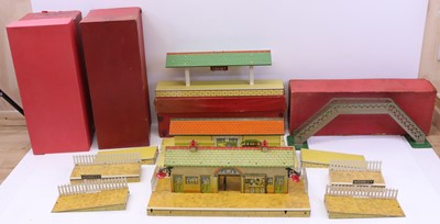 Lot 213 - Two boxes containing various Hornby 0 gauge...