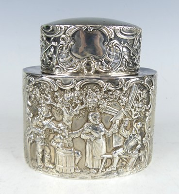 Lot 2119 - A continental silver tea caddy, of oval form...