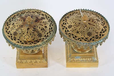 Lot 31 - A pair of gilt metal censers, each having a...