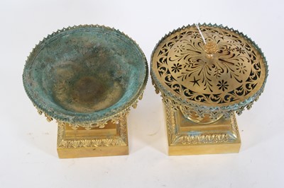 Lot 31 - A pair of gilt metal censers, each having a...