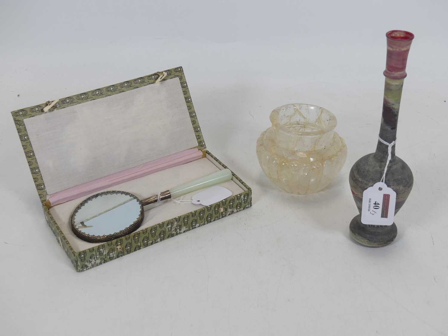 Lot 40 - A Roman style glass bottle vase, together with...