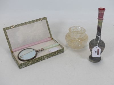 Lot 40 - A Roman style glass bottle vase, together with...