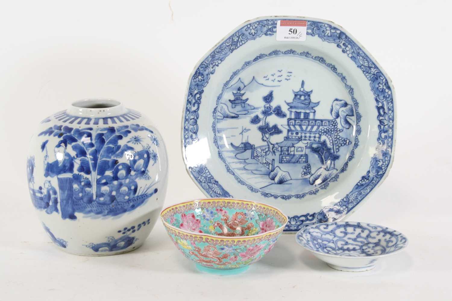 Lot 50 - A Chinese export porcelain blue and white soup...