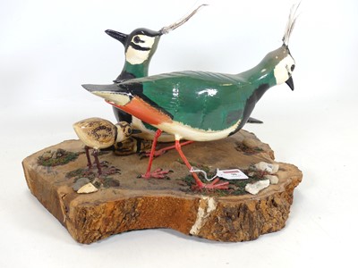 Lot 90 - A painted figure group of two lapwings with...