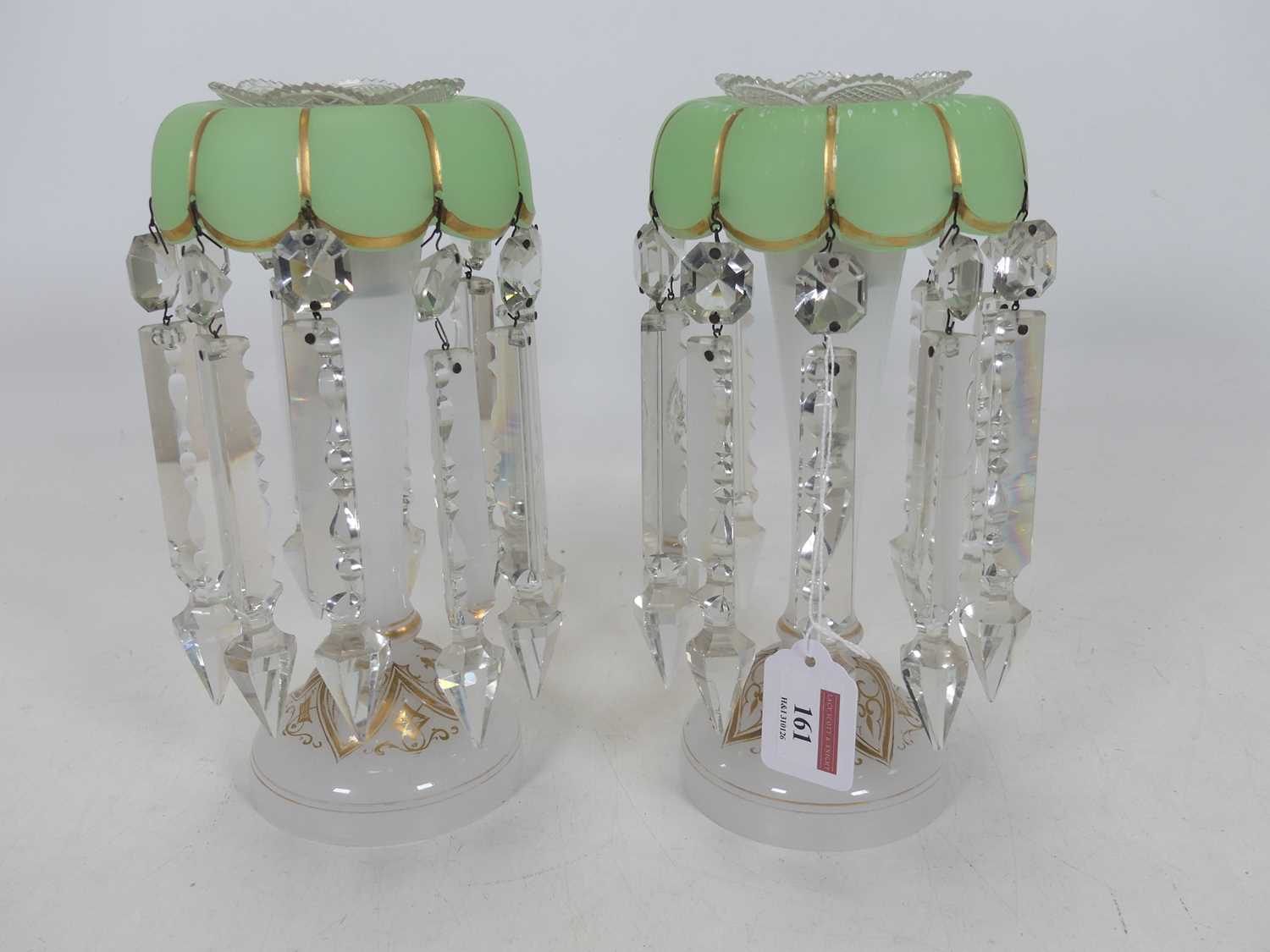 Lot 161 - A pair of 19th century frosted and green satin...