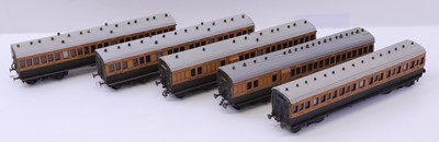 Lot 753 - Five 00 gauge kit built LSWR coaches, to...