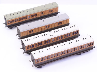 Lot 757 - Four 00 gauge kit built LSWR coaches, to...