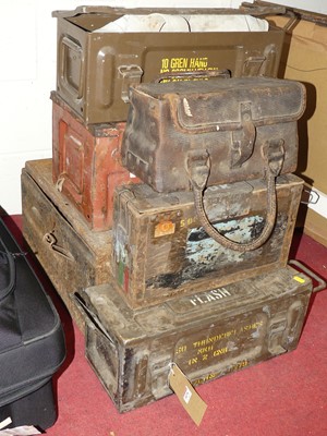 Lot 1079 - A collection of metal ammunition boxes, and...