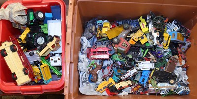 Lot 576 - Two boxes containing loose and playworn diecast