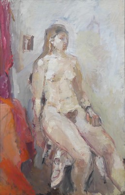Lot 300 - Anthony Eyton RA (b.1923) - Nude by a red...