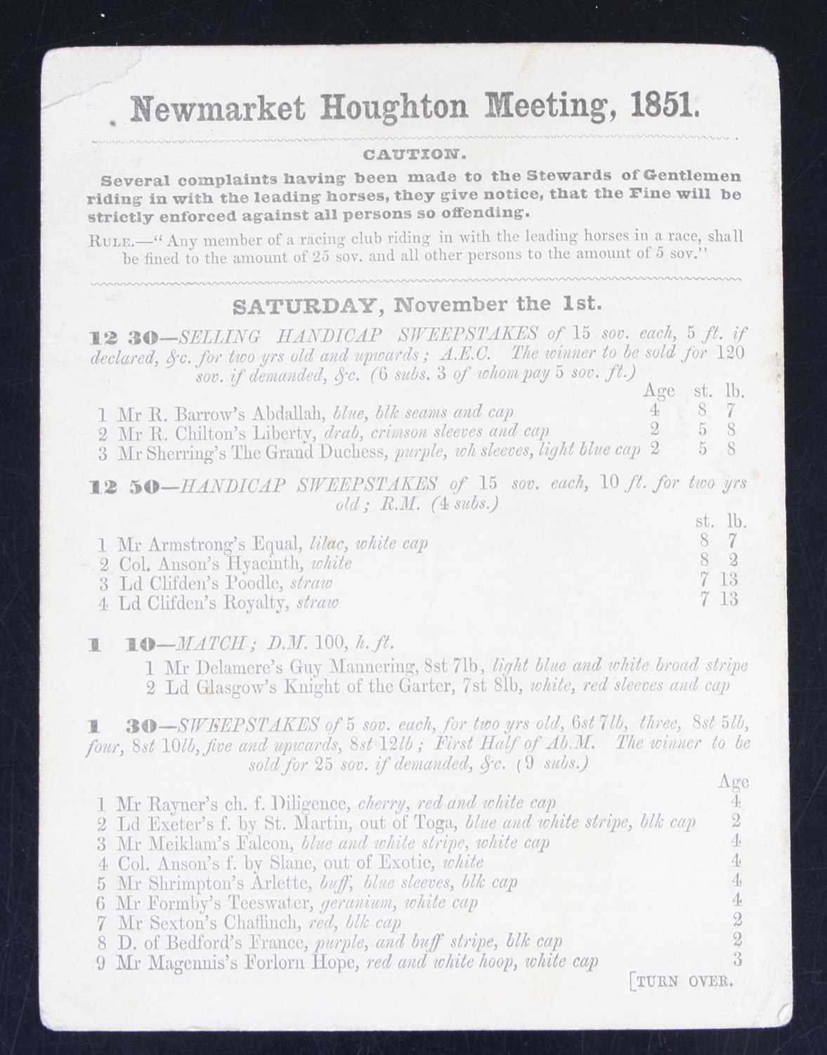 Lot 1150 - Newmarket Races, a racecard for the Newmarket...