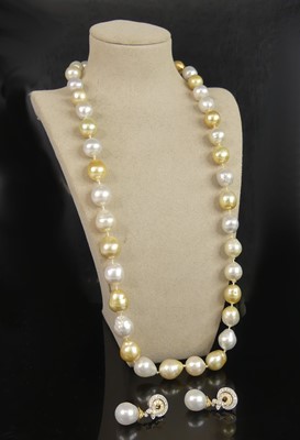 Lot 2061 - An 18ct yellow gold, pearl and diamond earring...