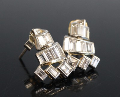 Lot 2184 - A pair of yellow and white metal diamond...
