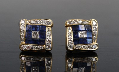 Lot 2185 - A pair of 18ct yellow gold, sapphire and...
