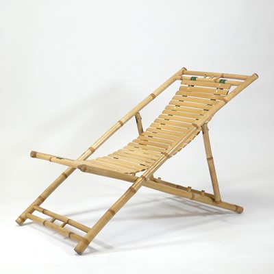 Lot 433 - A bamboo folding deck chair, with canvas slung...