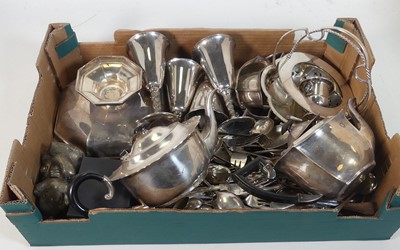 Lot 263 - Two boxes of miscellaneous silver plate to...