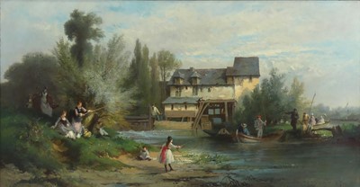 Lot 2354 - S.W. Huret - A leisurely day on the river, oil...