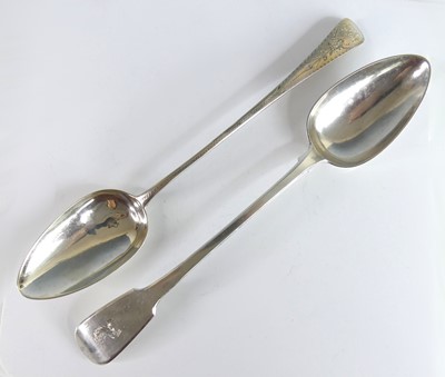 Lot 2086 - Two Georgian silver serving spoons, one in the...