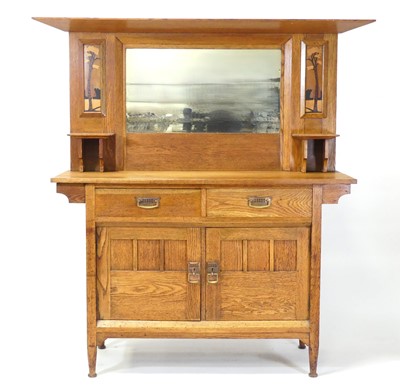 Lot 396 - An Arts & Crafts oak mirrorback sideboard, the...