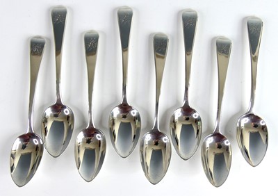 Lot 2084 - A set of eight William IV silver teaspoons, in...