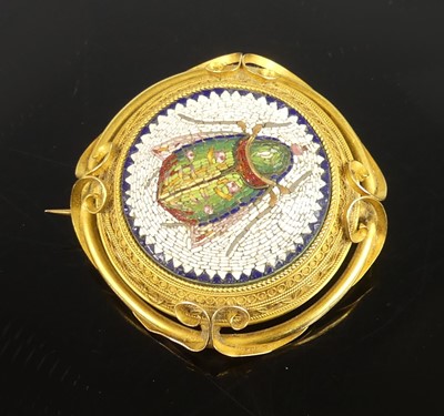 Lot 2164 - A yellow metal large micro-mosaic target style...