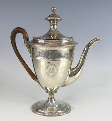 Lot 2143 - A George III silver coffee pot, having an urn...